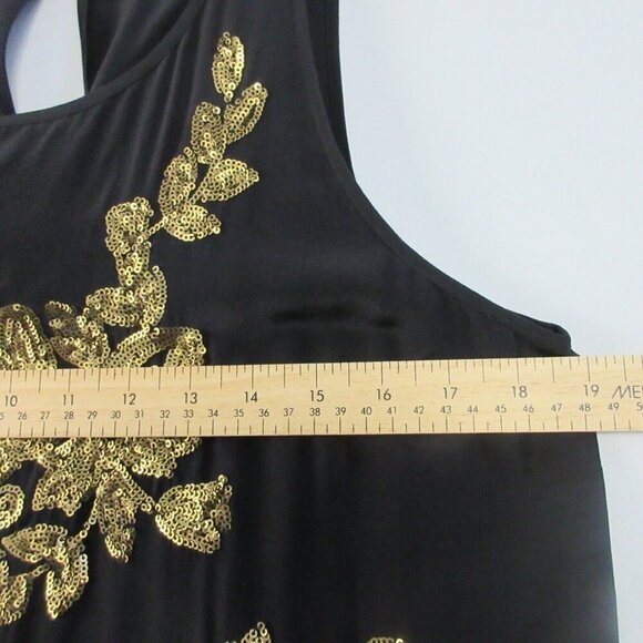 Club Monaco 100% Silk Tank Top Womens M Black Gold Sequin Embellished Classy 106 - Picture 9 of 10